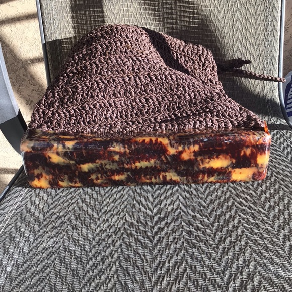 Carrie Forbes Brown Macrame Crochet Woven Tortoise Shell Backpack - Picture 4 of 12